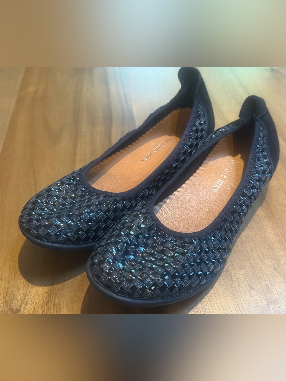Bernie Mev Womens 39 Catwalk Memory Foam Soles Black Flats Woven Metallic
